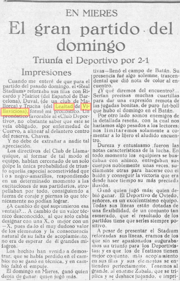 Mención a «Trucha» del Real Stadium Ovetense. 26-06-1923 (La Voz de Asturias)